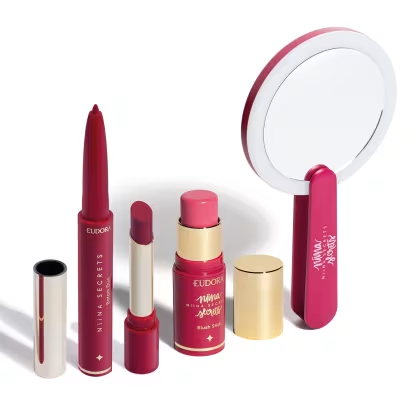 Combo Niina Secrets: Blush Rosa 5g + Batom Rosa 1,65g + Espelho Pink